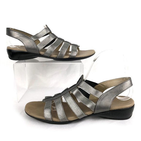 Munro | "Darian" Strappy Silver T-Strap Sandals